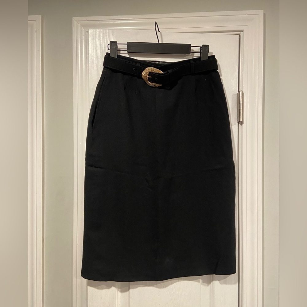 VTG Evan Picone Petites 100% Wool Lined Pencil Skirt Detachable Belt Size 4